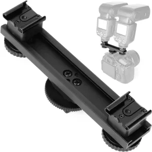 Cold Shoe Extension Bracket Dual Camera Mount, ChromLives Straight Bar Mount Dual Flash Bracket Compatible with Nikon Canon Sony Olympus DSLR Camera Camcorder DV Flash