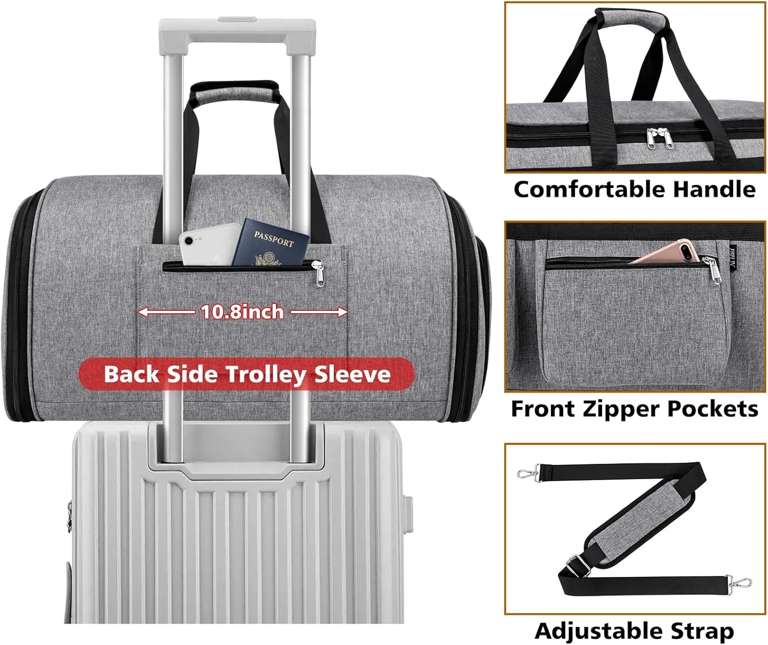 Convertible Garment Duffel Bags for Travel - Carry on Garment Bag Large Travel Duffel Bag 2 in 1 Hanging Suit Bag Large Weekender Bag for Men Women