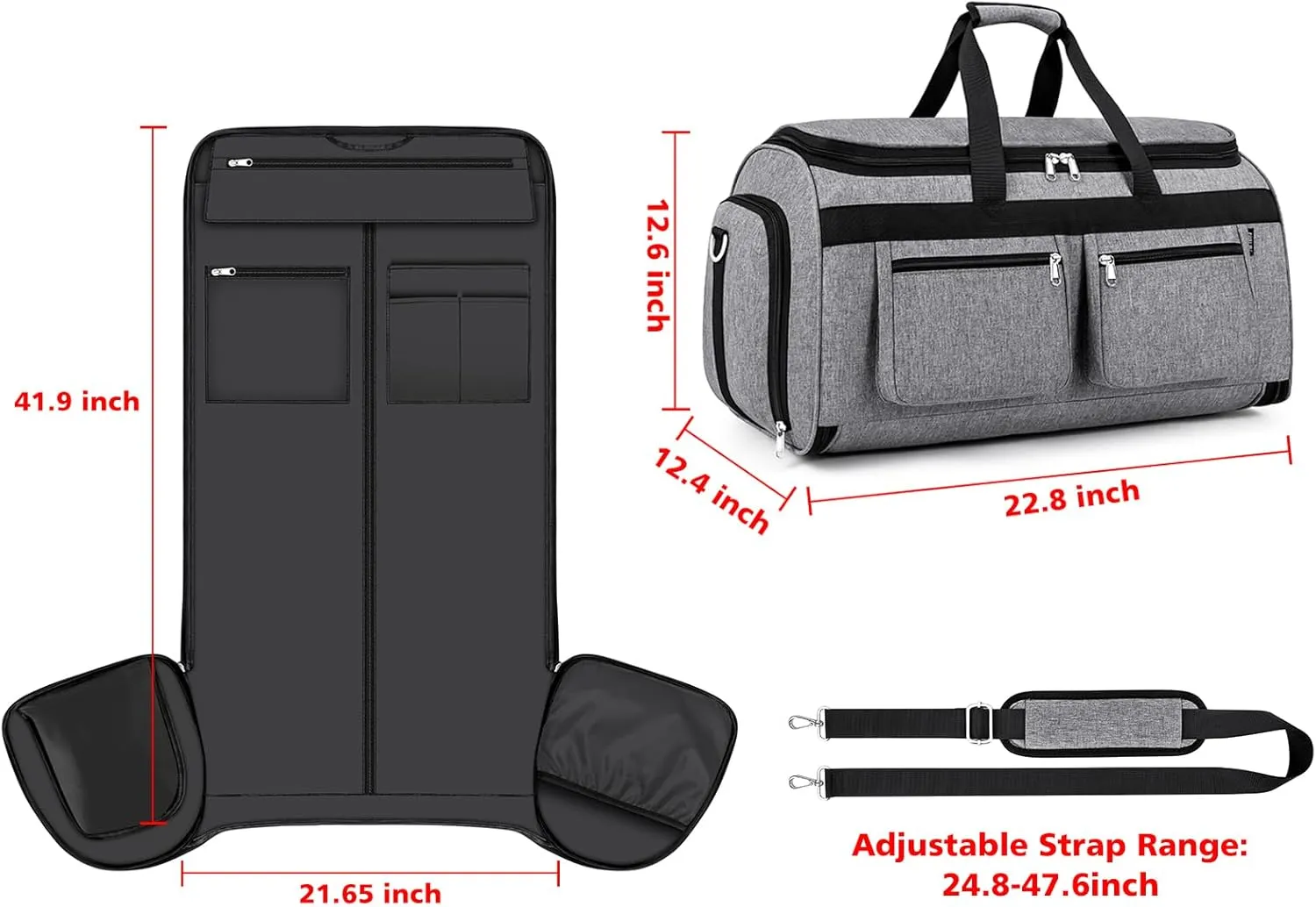 Convertible Garment Duffel Bags for Travel - Carry on Garment Bag Large Travel Duffel Bag 2 in 1 Hanging Suit Bag Large Weekender Bag for Men Women