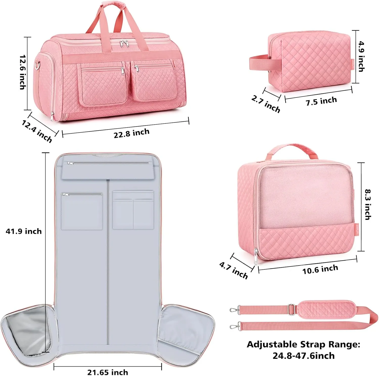Convertible Garment Duffel Bags for Travel - Carry on Garment Bag with Toiletry Bag Storage Bag Large Travel Duffel Bag 2 in 1 Hanging Suit Bag Weekender Bag for Men Women 3pcs Set