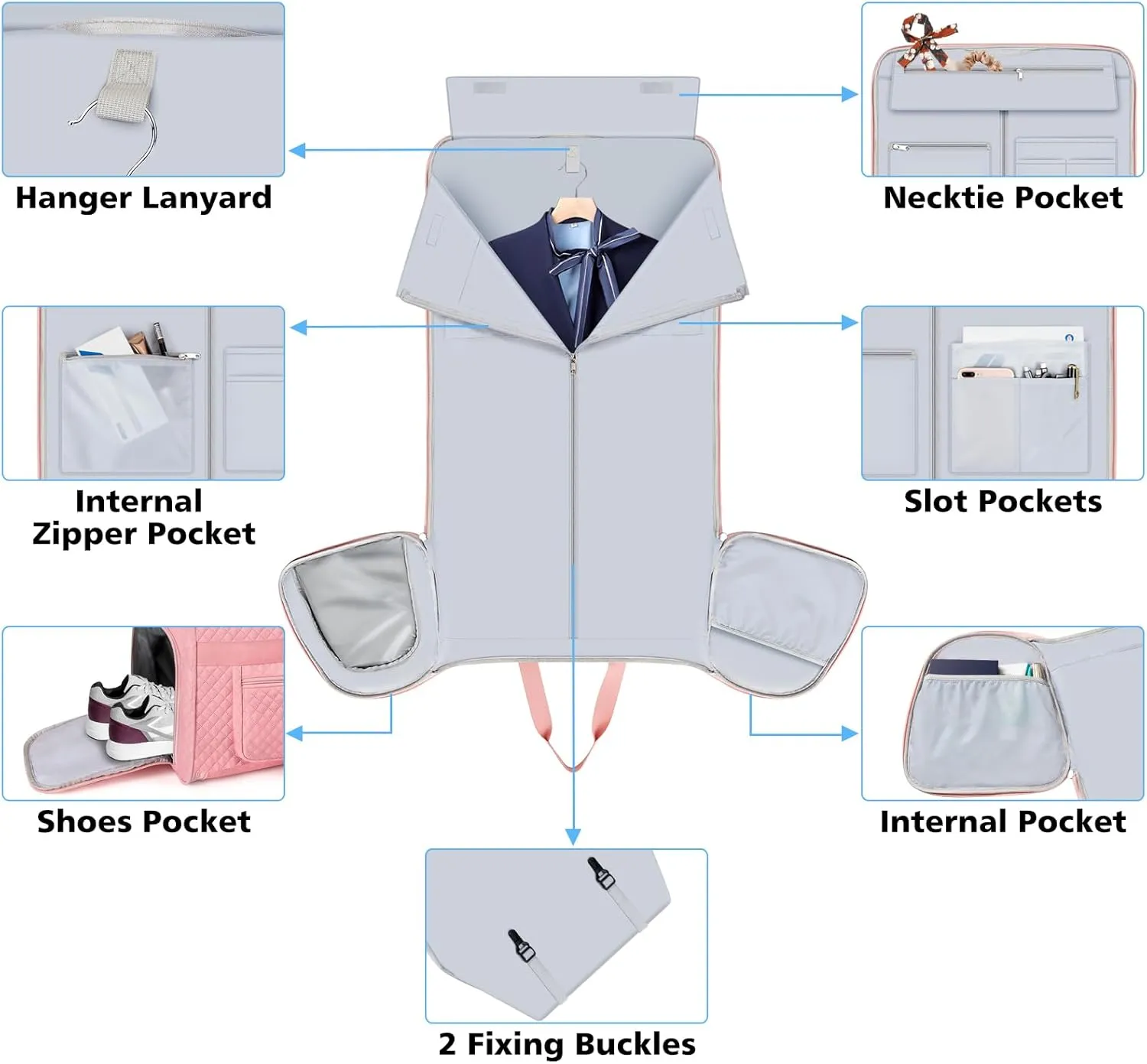 Convertible Garment Duffel Bags for Travel - Carry on Garment Bag with Toiletry Bag Storage Bag Large Travel Duffel Bag 2 in 1 Hanging Suit Bag Weekender Bag for Men Women 3pcs Set
