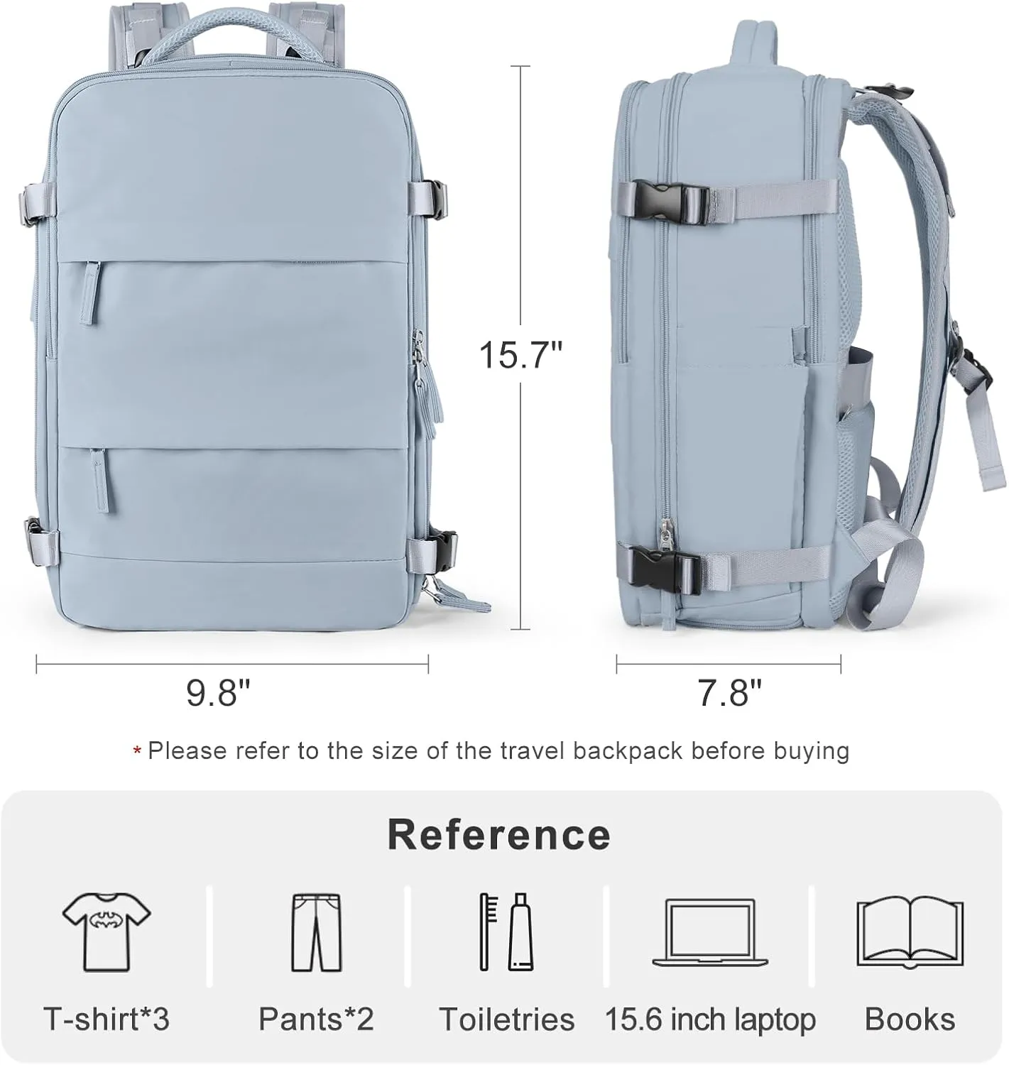 coofay Travel Backpack Carry on Flight Approved Mochila De Viaje Carry on Backpack for Airplanes Spirit Airlines Personal Item Bag 18x14x8 Inches Travel Bag Traveling Backpack for Women Men Grey Blue