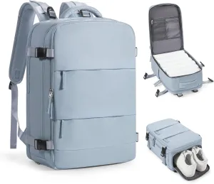 coofay Travel Backpack Carry on Flight Approved Mochila De Viaje Carry on Backpack for Airplanes Spirit Airlines Personal Item Bag 18x14x8 Inches Travel Bag Traveling Backpack for Women Men Grey Blue