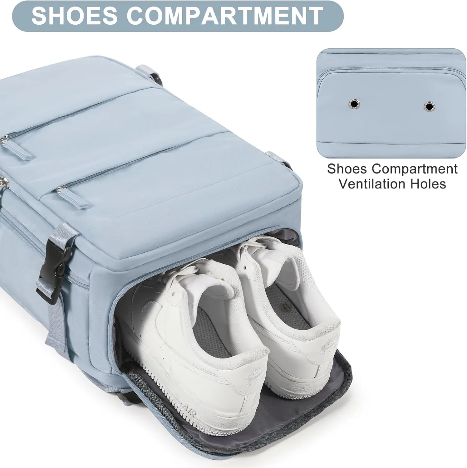 coofay Travel Backpack Carry on Flight Approved Mochila De Viaje Carry on Backpack for Airplanes Spirit Airlines Personal Item Bag 18x14x8 Inches Travel Bag Traveling Backpack for Women Men Grey Blue