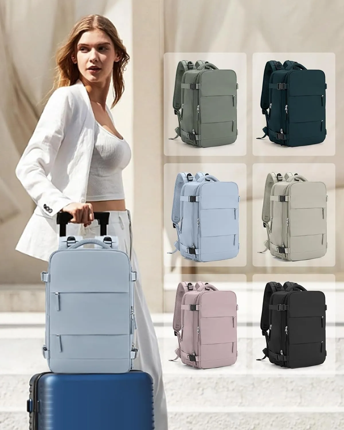 coowoz Travel Backpack Carry On for Women Man Gym Backpack with Laptop Compartment Mochila de Viaje Teacher Personal Item Backpack Rucksack Airplane Accessories Must Haves Grey Blue Small