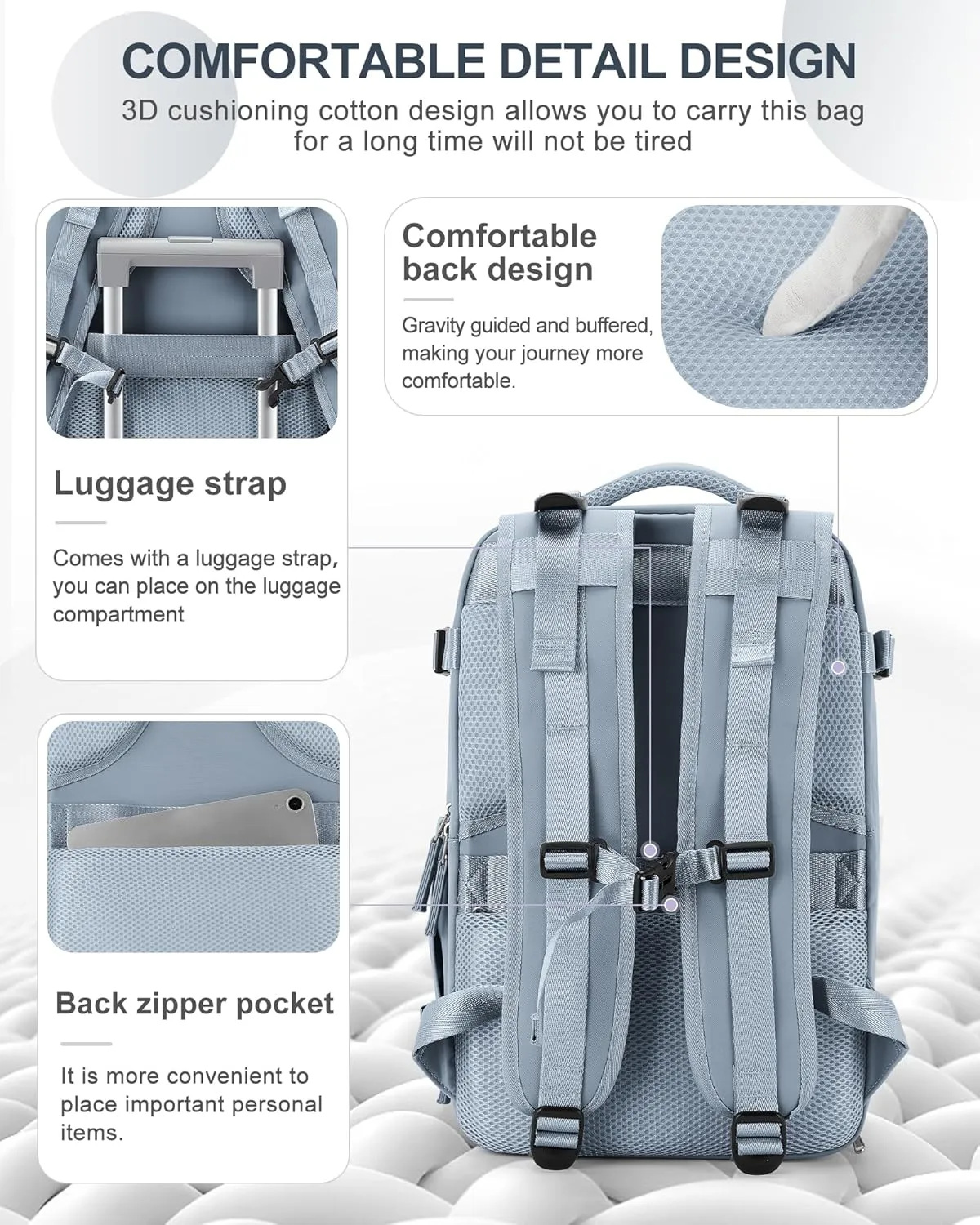 coowoz Travel Backpack Carry On for Women Man Gym Backpack with Laptop Compartment Mochila de Viaje Teacher Personal Item Backpack Rucksack Airplane Accessories Must Haves Grey Blue Small