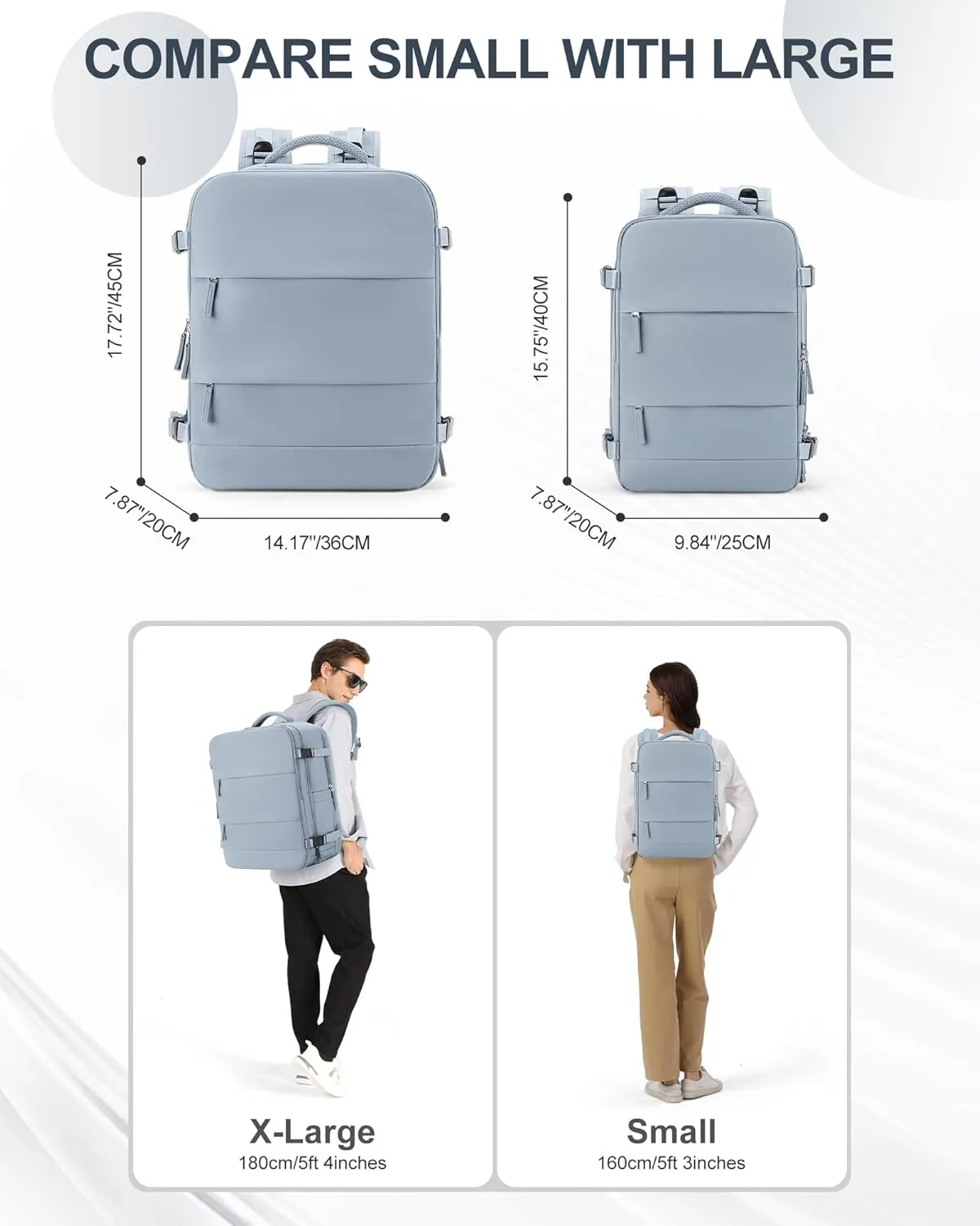 coowoz Travel Backpack Carry On for Women Man Gym Backpack with Laptop Compartment Mochila de Viaje Teacher Personal Item Backpack Rucksack Airplane Accessories Must Haves Grey Blue Small