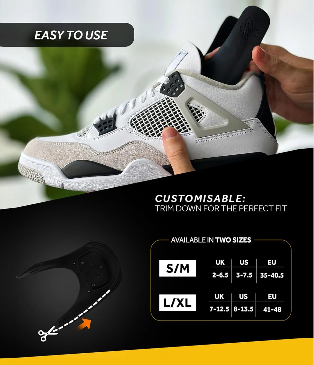 Crep Protect Memory Foam Shoe Crease Protectors - Sneaker Guards for Dunk Low, Air Force, Jordan - Prevent Creasing - Large Size US 8-13.5 (1 Pair)