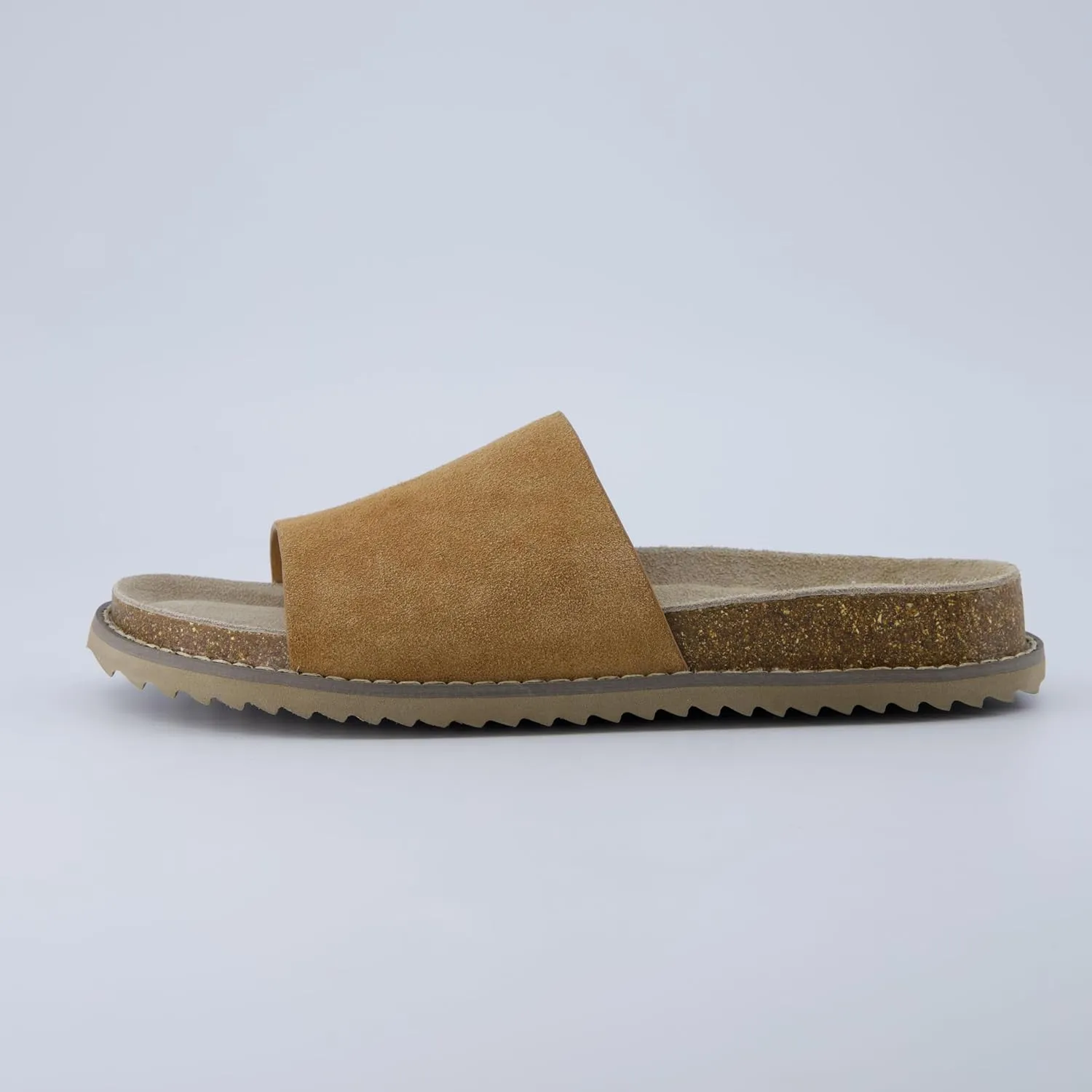 CUSHIONAIRE Ritual Women’s Slide Sandal – Suede Slip-On with Cork Footbed, Contoured Insole & Flexible Lightweight Outsole