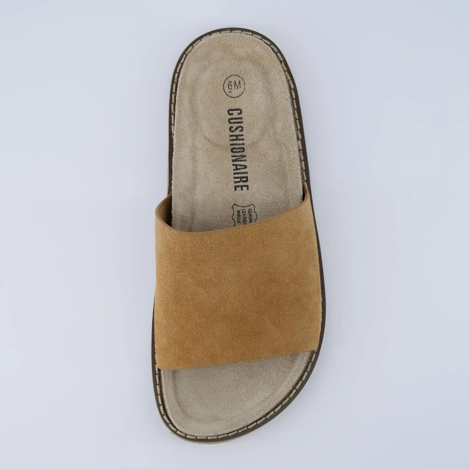 CUSHIONAIRE Ritual Women’s Slide Sandal – Suede Slip-On with Cork Footbed, Contoured Insole & Flexible Lightweight Outsole