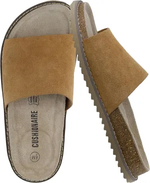 CUSHIONAIRE Ritual Women’s Slide Sandal – Suede Slip-On with Cork Footbed, Contoured Insole & Flexible Lightweight Outsole