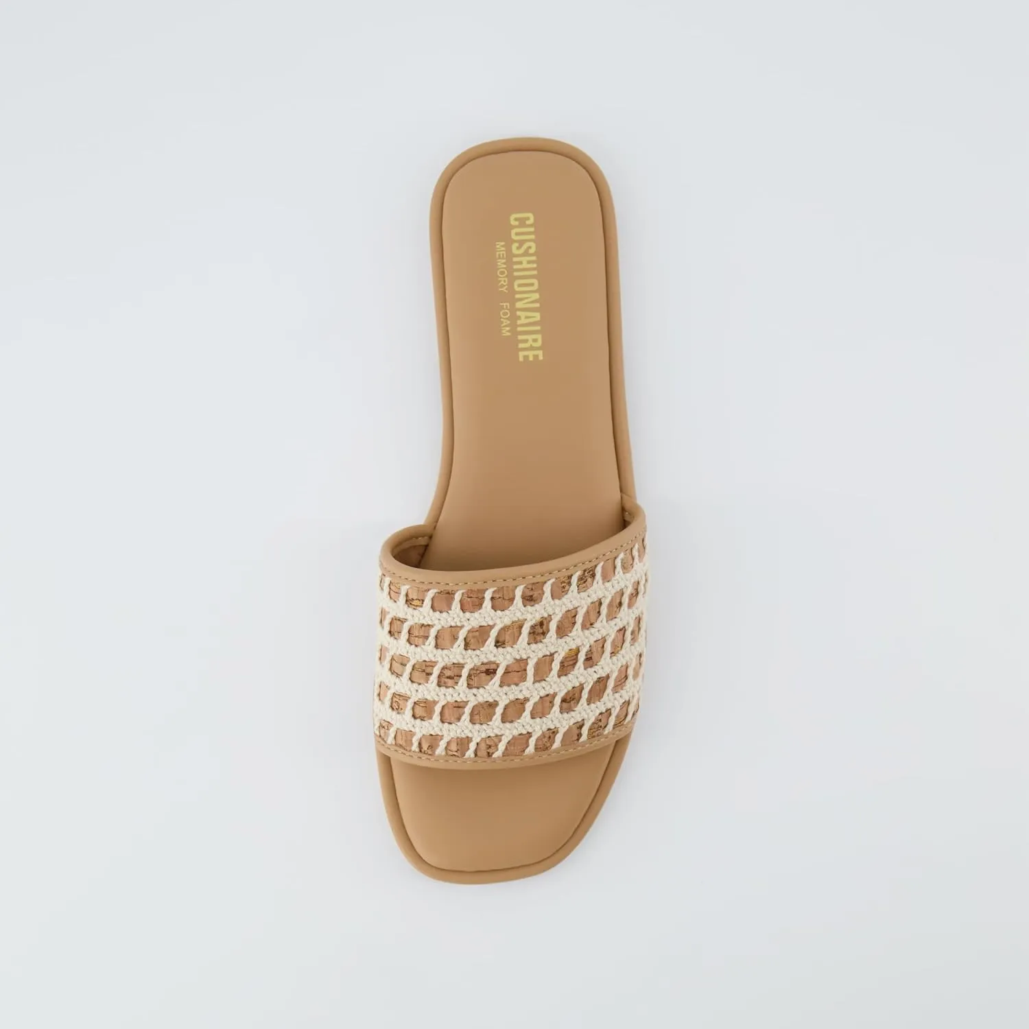 CUSHIONAIRE Women's Taffy crochet cork slide sandal  Memory Foam, Wide Widths Available