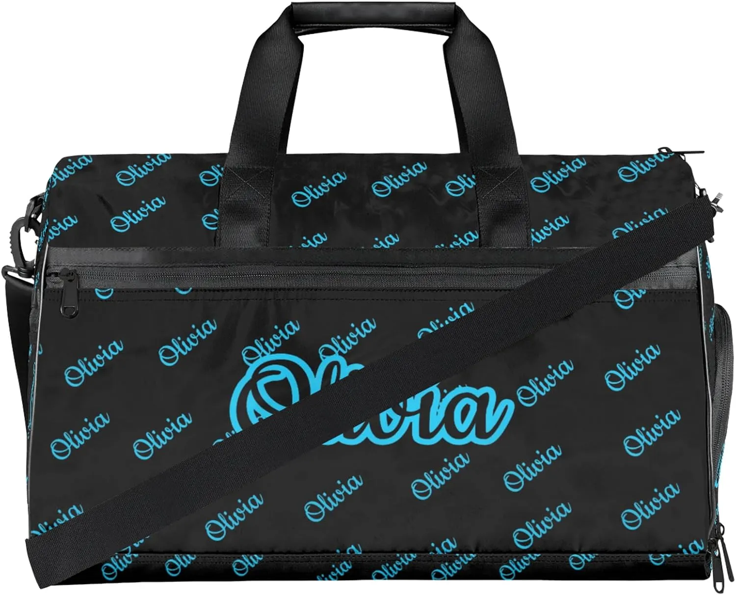 Custom Sport Duffel Bags with Shoe Compartment Personalized Name Travel Overnight Bag Waterproof Dance Bag Lightweight Carry-On Tote for Women Men, Black Blue
