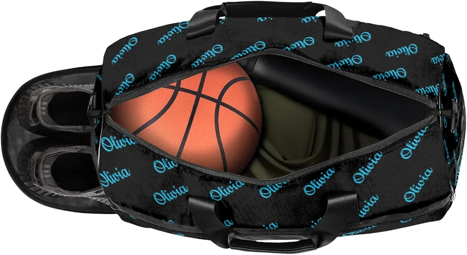 Custom Sport Duffel Bags with Shoe Compartment Personalized Name Travel Overnight Bag Waterproof Dance Bag Lightweight Carry-On Tote for Women Men, Black Blue