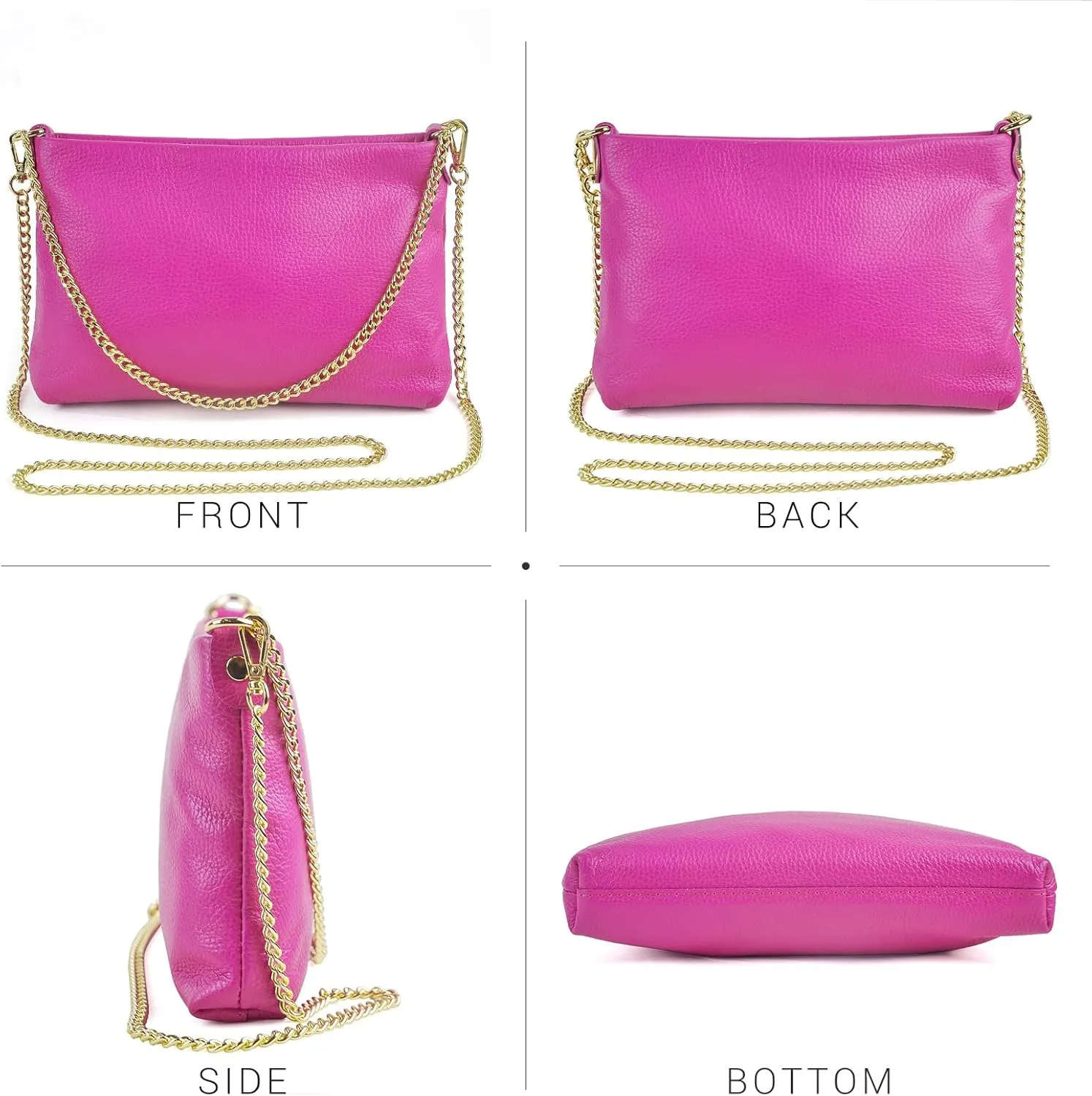 Dasein Italian Genuine Leather Handbag for Women Clutch Evening Bag Gold Chain Strap Shoulder Bag Crossbody Purse