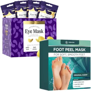 DERMORA Golden Glow Under Eye Patches 50 Pairs and Original Foot Peel Masks 2 Pack