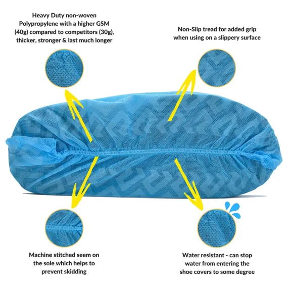 Disposable Anti-Skid Non-woven Shoe Covers, Blue, Ctn of 2000