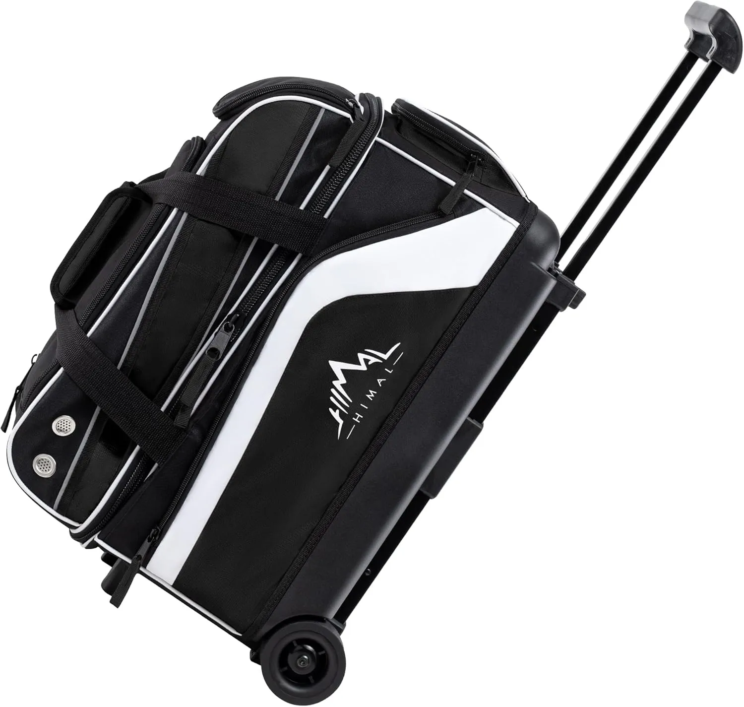 Double Roller 2 Ball Bowling Bag with Separate Shoe Compartment for Bowling Shoes (Up To US Men Size 15) and Abundant multifunction Accessory Pocket, Upgraded fabric, Retractable Handle - Extends to 40"