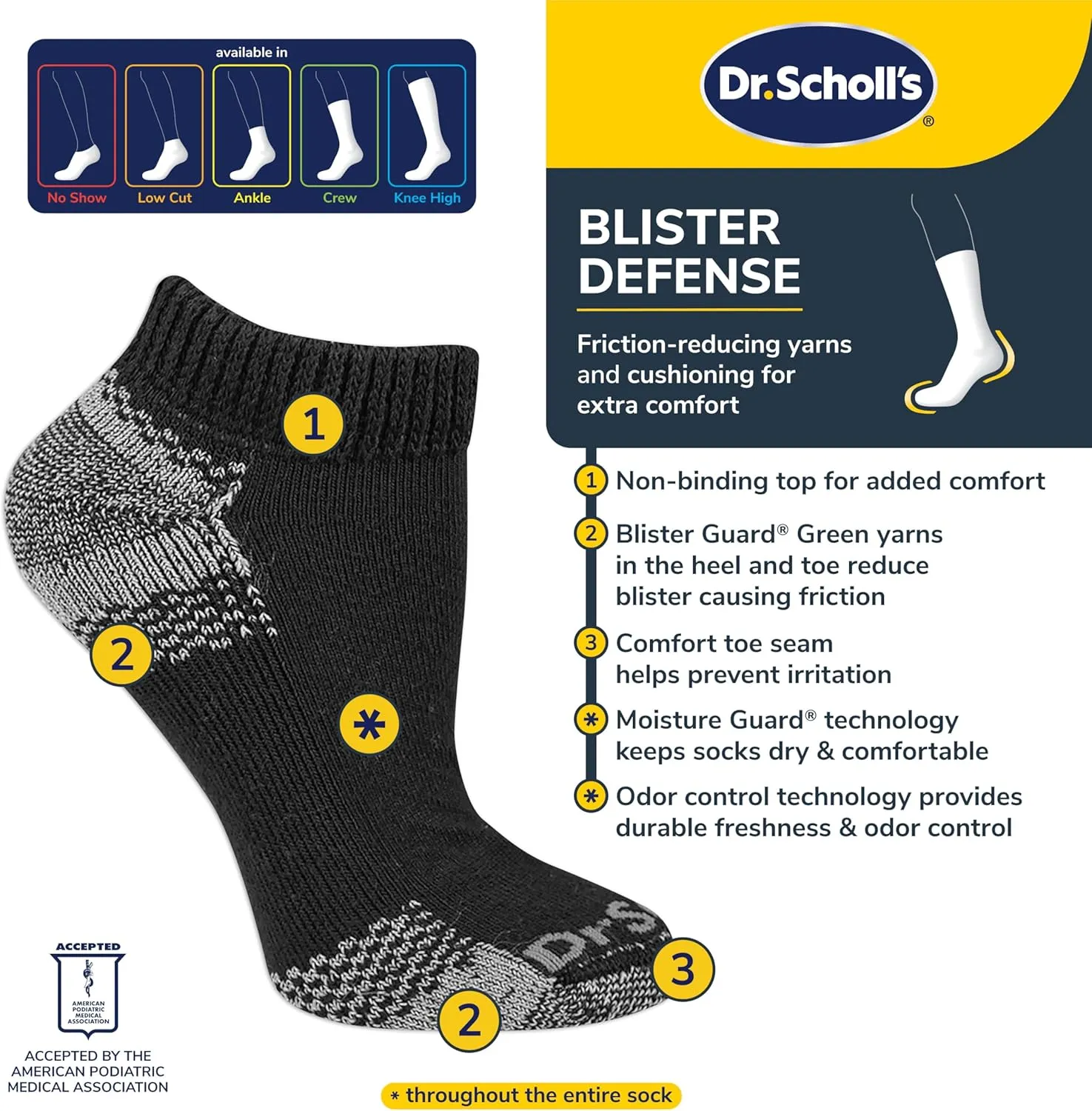 Dr. Scholl's Women's Advanced Relief Blisterguard Socks-2 & 3 Pair Packs-Non-Binding Cushioned Comfort