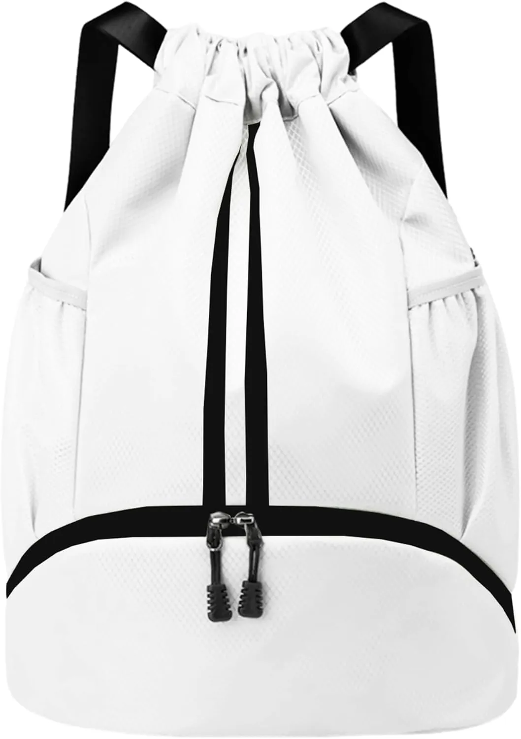 Drawstring Backpack Gym Bag with Shoes Compartment for Soccer, Basketball, Swim, Water-Resistant String Backpack Beach Cinch for Women Men, White