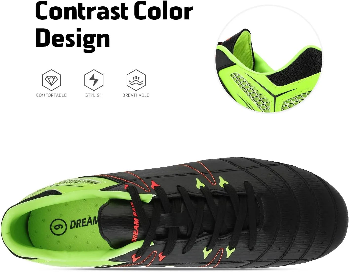 DREAM PAIRS Mens Sport Flexible Athletic Lace Up Light Weight Outdoor Cleats Football Soccer Shoes