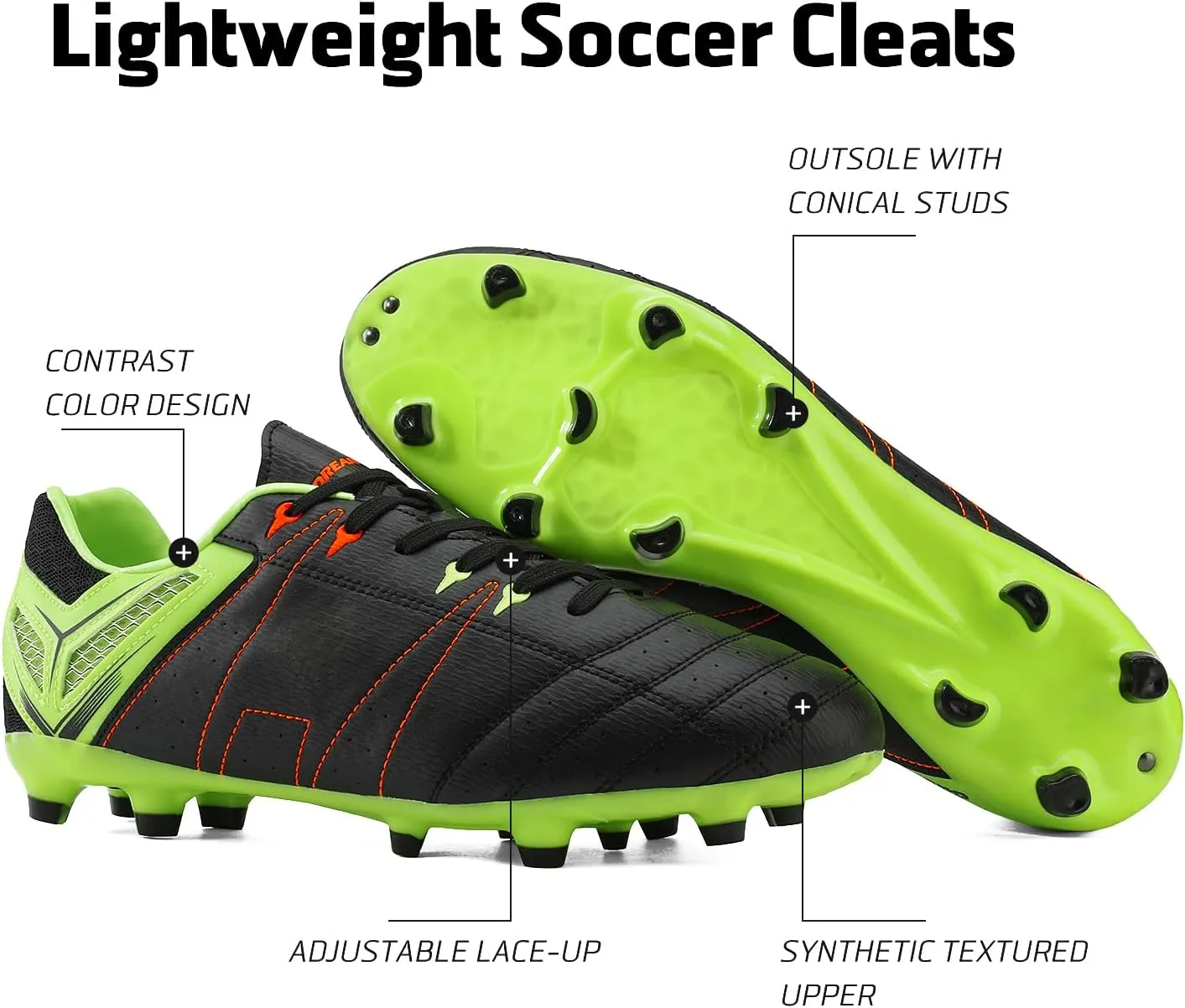 DREAM PAIRS Mens Sport Flexible Athletic Lace Up Light Weight Outdoor Cleats Football Soccer Shoes