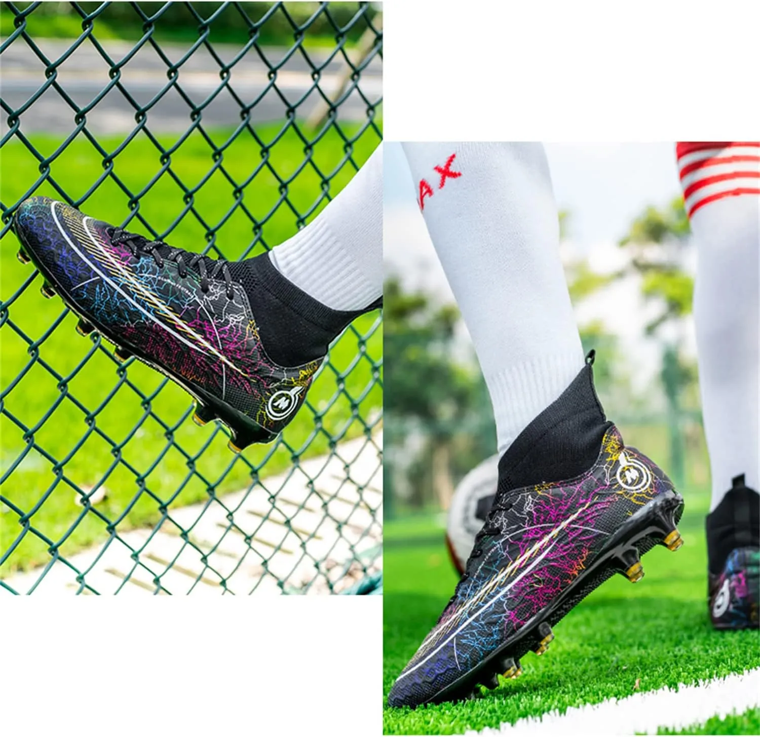 DRESER Competitive Unisex Soccer Shoes Men Women Indoor Outdoor Football Boots Athletic Turf Cleat Running Sports Lightweight Breathable Anti-Skid Damping Shoes