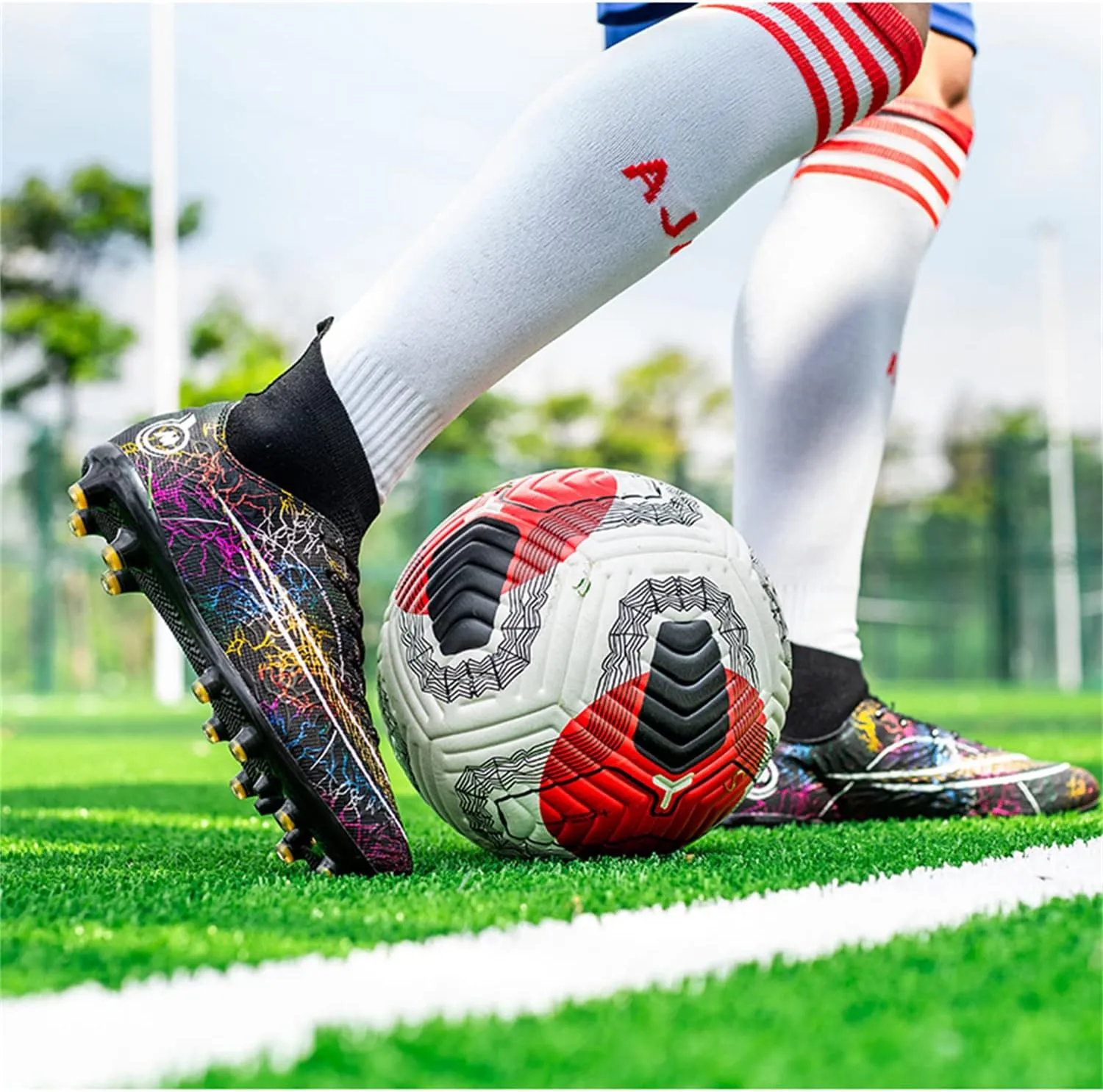 DRESER Competitive Unisex Soccer Shoes Men Women Indoor Outdoor Football Boots Athletic Turf Cleat Running Sports Lightweight Breathable Anti-Skid Damping Shoes