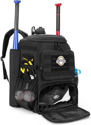 DSLEAF Baseball Backpack with 2 Bat Sleeves, Softball Bag with Vented Shoe Space and Multi Pockets for Adults (Patent Design)
