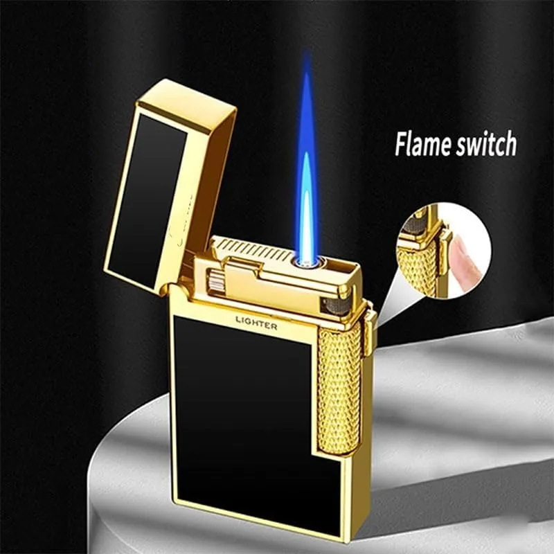 Dual Flame Butane Lighter, Open Flame Soft Flame, Windproof Jet Flame, Flint Side Slide Igniter Torch lighters Butane refillable Metal Lighter Cool Lighter Gift for Men Husband Father(Black d)