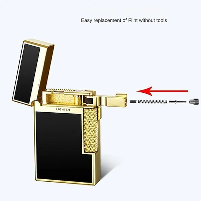 Dual Flame Butane Lighter, Open Flame Soft Flame, Windproof Jet Flame, Flint Side Slide Igniter Torch lighters Butane refillable Metal Lighter Cool Lighter Gift for Men Husband Father(Black d)