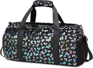 Duffle Bag for Girls Soft Fuzzy Butterfly Dance Bag for Girls Sports Gym Bag Ballet Bag Travel Duffle Bags with Shoes Compartment and Wet Pocket