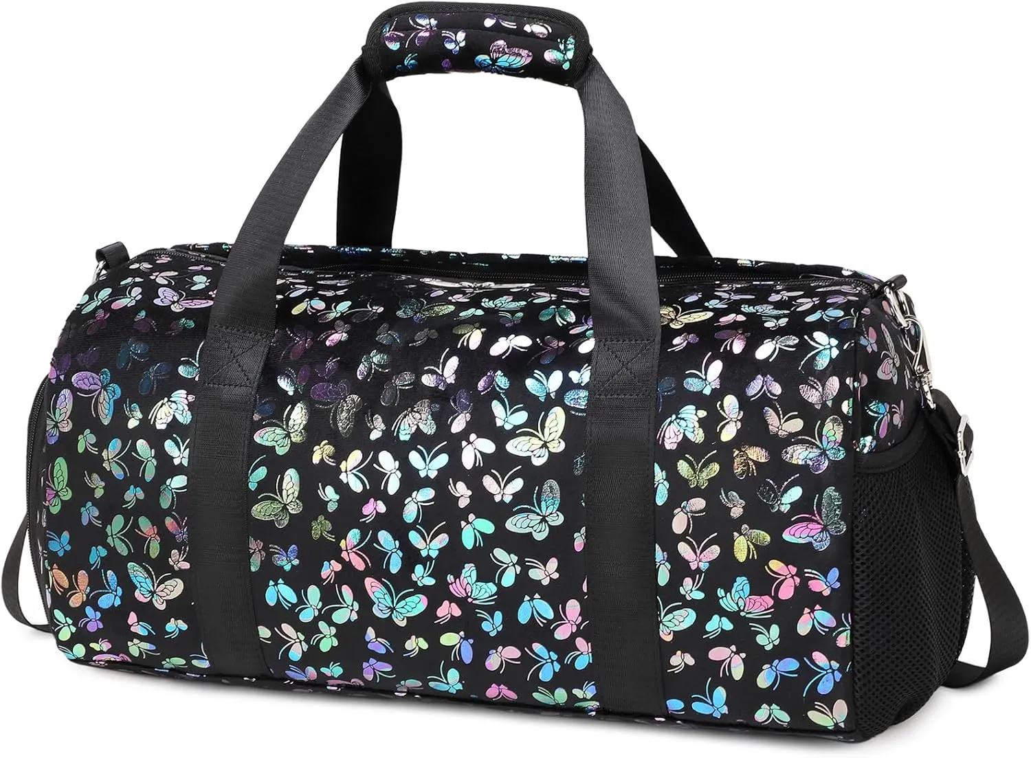 Duffle Bag for Girls Soft Fuzzy Butterfly Dance Bag for Girls Sports Gym Bag Ballet Bag Travel Duffle Bags with Shoes Compartment and Wet Pocket
