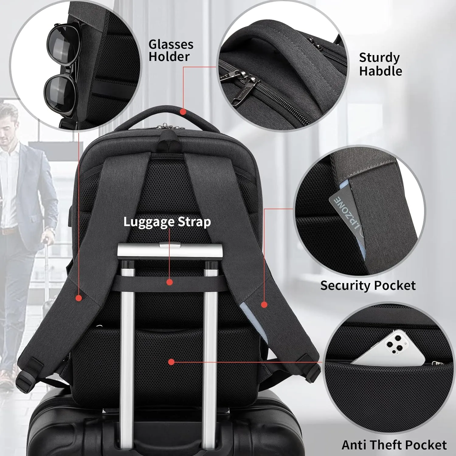 DUSLANG 17 Inch Laptop Backpack for Travel Water Resistant College Backpack for Men/Women Laptop Bag with USB Charging Port and clear Cosmetic Toiletry Bag, Black