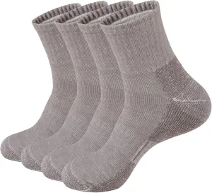 ECOEY Men's Merino Wool Cushioned Hiking Trekking Socks 4 Pairs, Quarter Length with Moisture Wicking