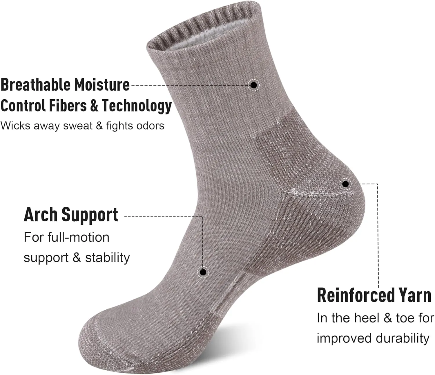ECOEY Men's Merino Wool Cushioned Hiking Trekking Socks 4 Pairs, Quarter Length with Moisture Wicking
