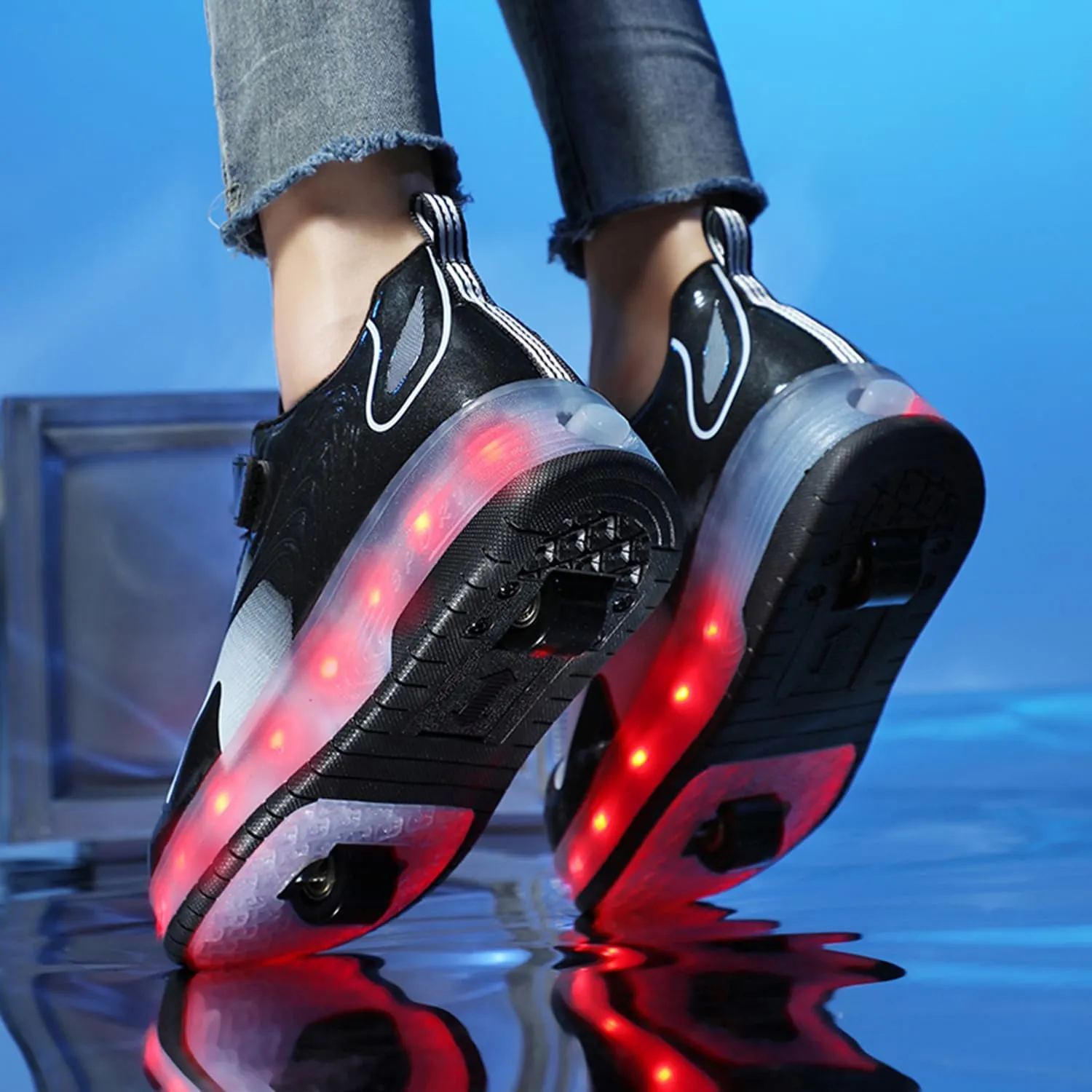 Ehauuo Unisex Roller Shoes Kids Sparkling Wheels Shoes Girls Light up Roller Skates Sneakers Boys Rechargeable Flashing Sneakers for Gift