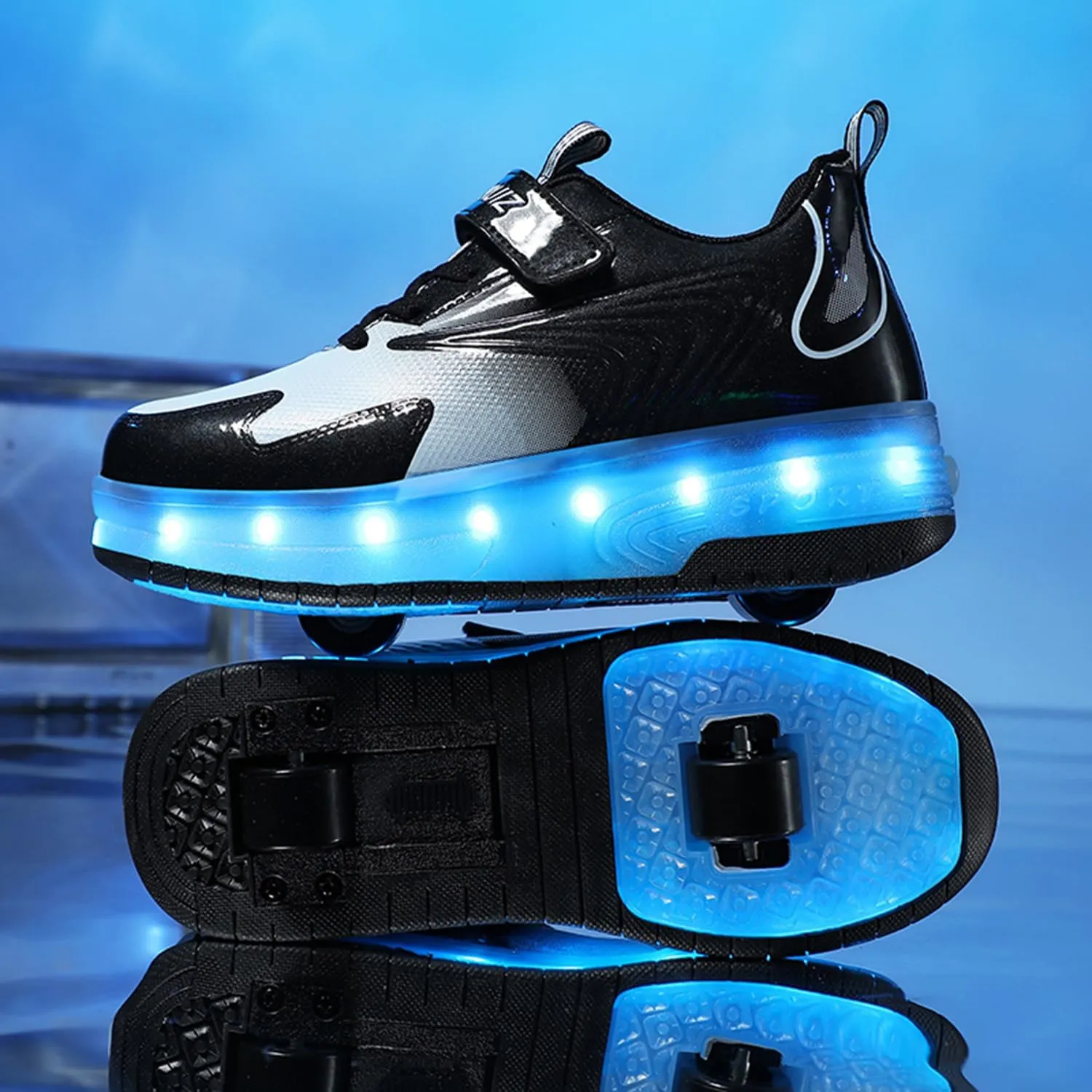 Ehauuo Unisex Roller Shoes Kids Sparkling Wheels Shoes Girls Light up Roller Skates Sneakers Boys Rechargeable Flashing Sneakers for Gift