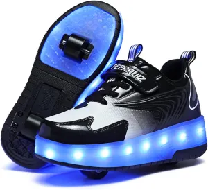 Ehauuo Unisex Roller Shoes Kids Sparkling Wheels Shoes Girls Light up Roller Skates Sneakers Boys Rechargeable Flashing Sneakers for Gift