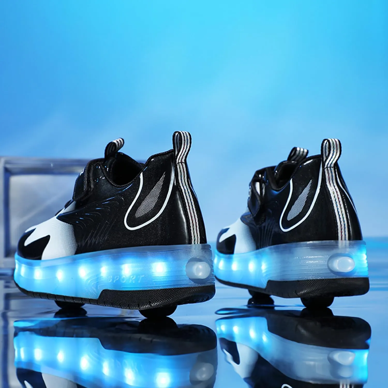 Ehauuo Unisex Roller Shoes Kids Sparkling Wheels Shoes Girls Light up Roller Skates Sneakers Boys Rechargeable Flashing Sneakers for Gift