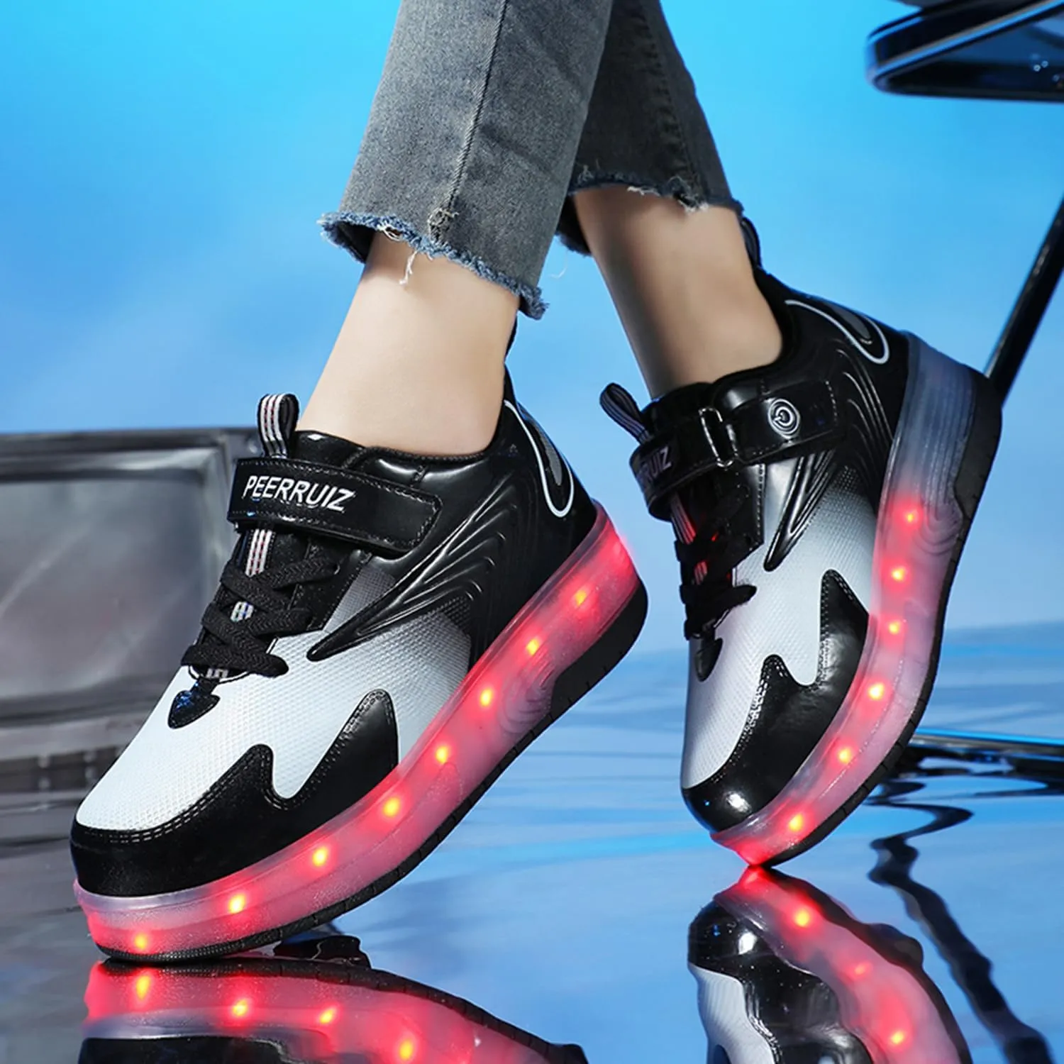 Ehauuo Unisex Roller Shoes Kids Sparkling Wheels Shoes Girls Light up Roller Skates Sneakers Boys Rechargeable Flashing Sneakers for Gift