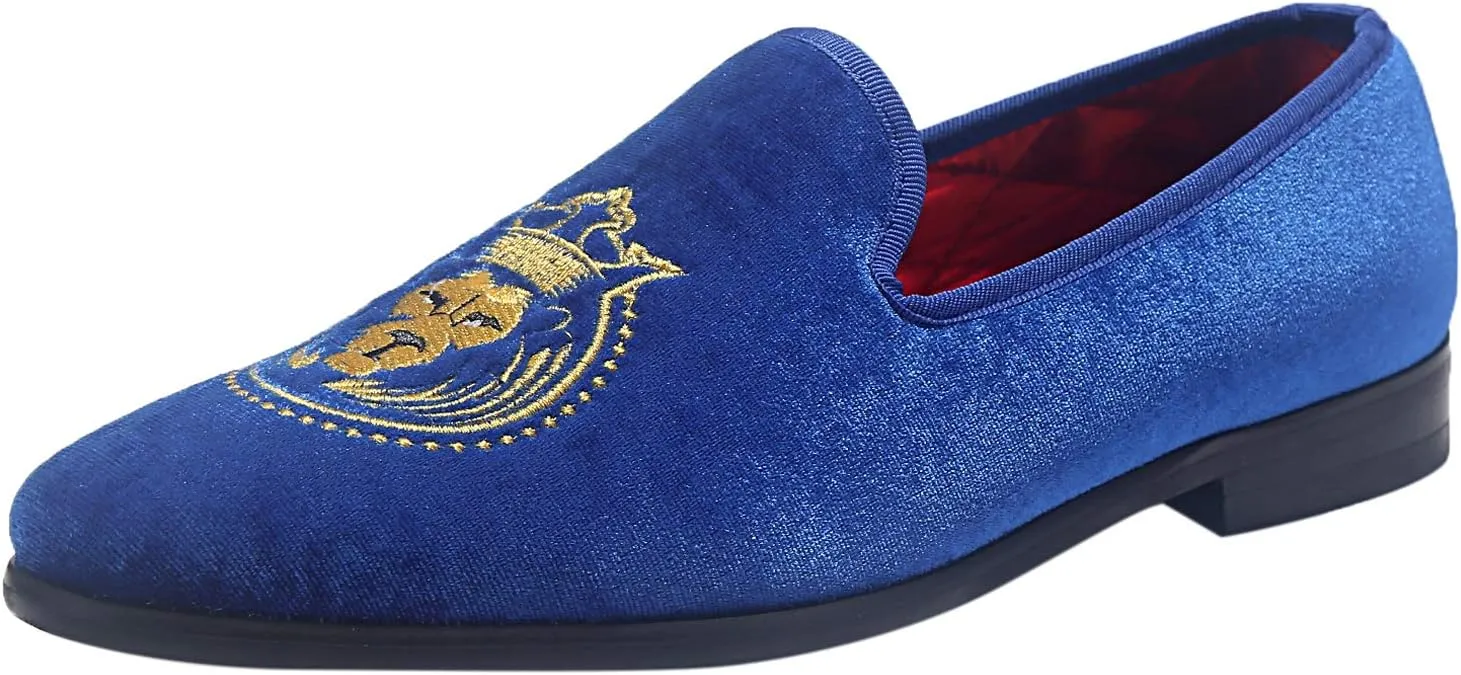 ELANROMAN Loafers for Men Velvet Shoes of Fashion Embroidered 1.0 and 2.0 Party Wedding Prom Shoes