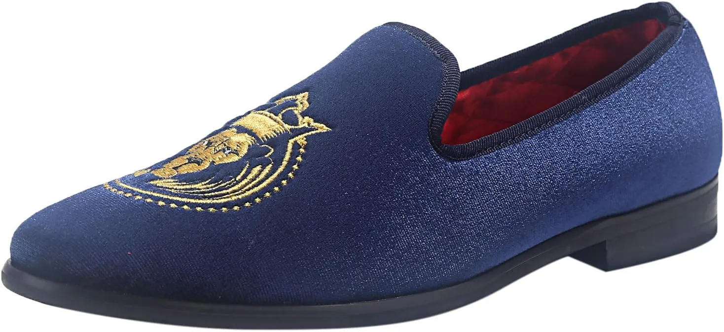 ELANROMAN Loafers for Men Velvet Shoes of Fashion Embroidered 1.0 and 2.0 Party Wedding Prom Shoes