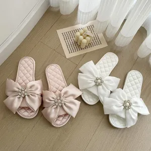 Elegant Satin Slippers for Women Indoor Outdoor Soft Slide Rhinestone Sandals Open Toe Slide Shoes House Shoes 2025