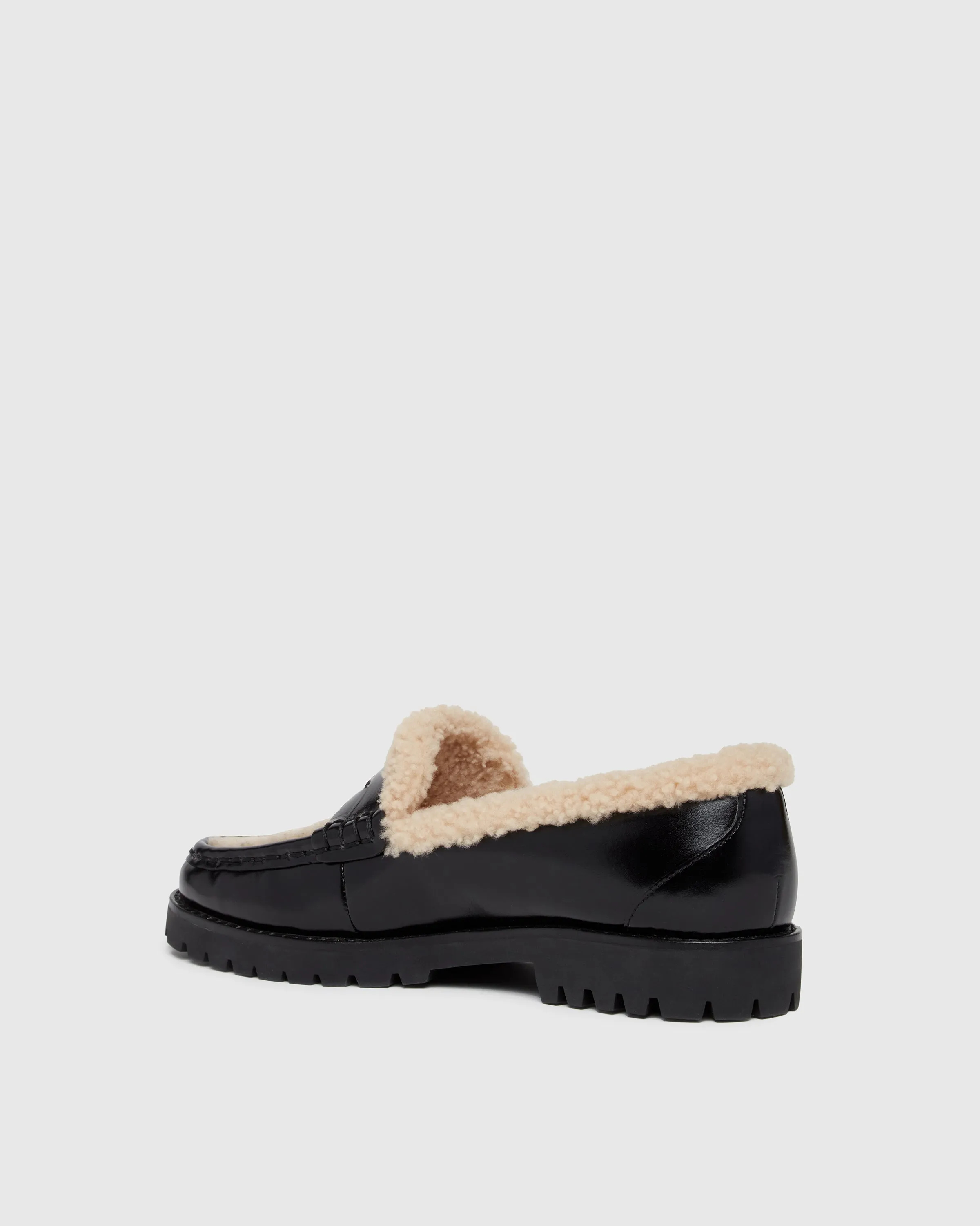 Ellis Shearling Loafer - Black Leather