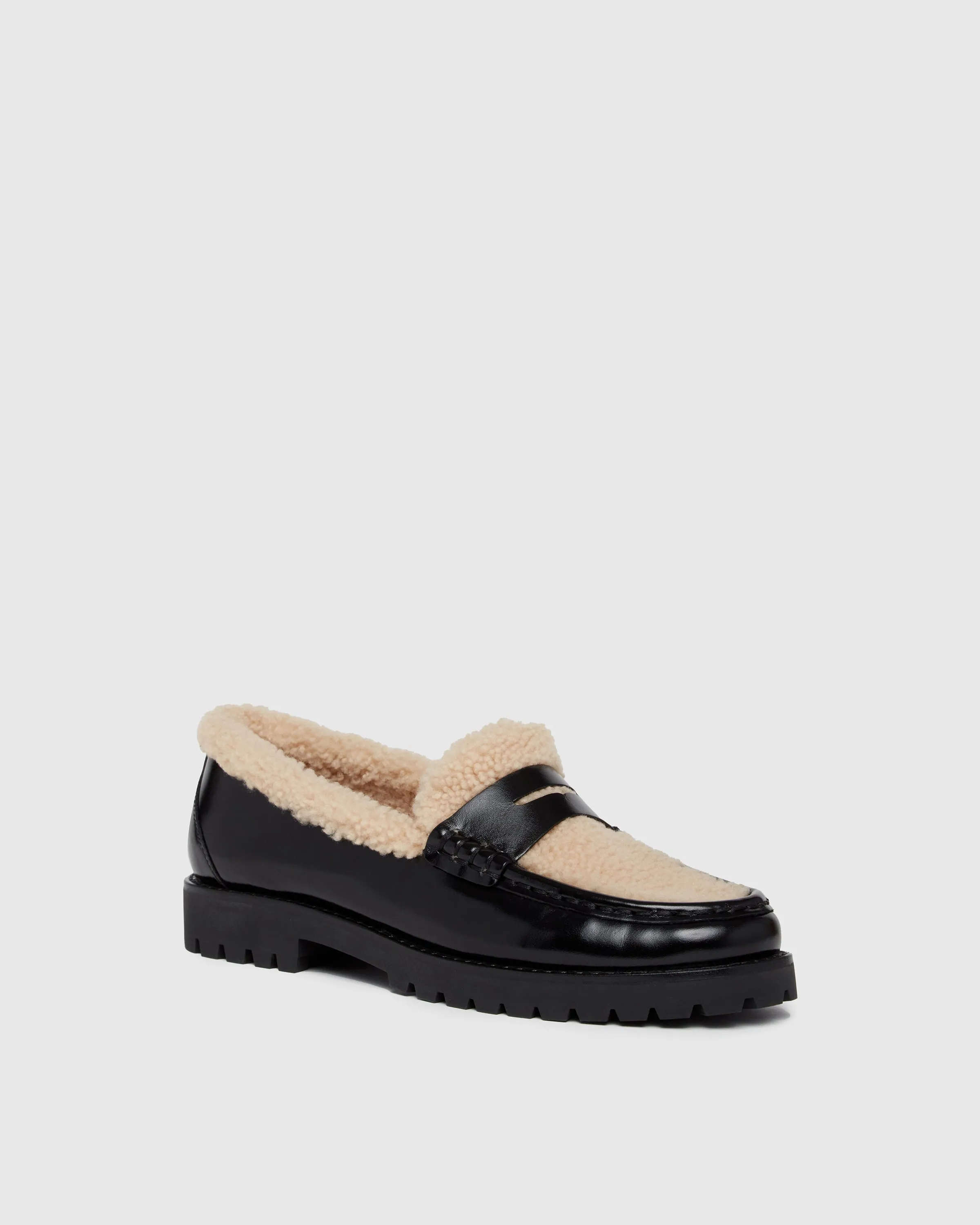 Ellis Shearling Loafer - Black Leather