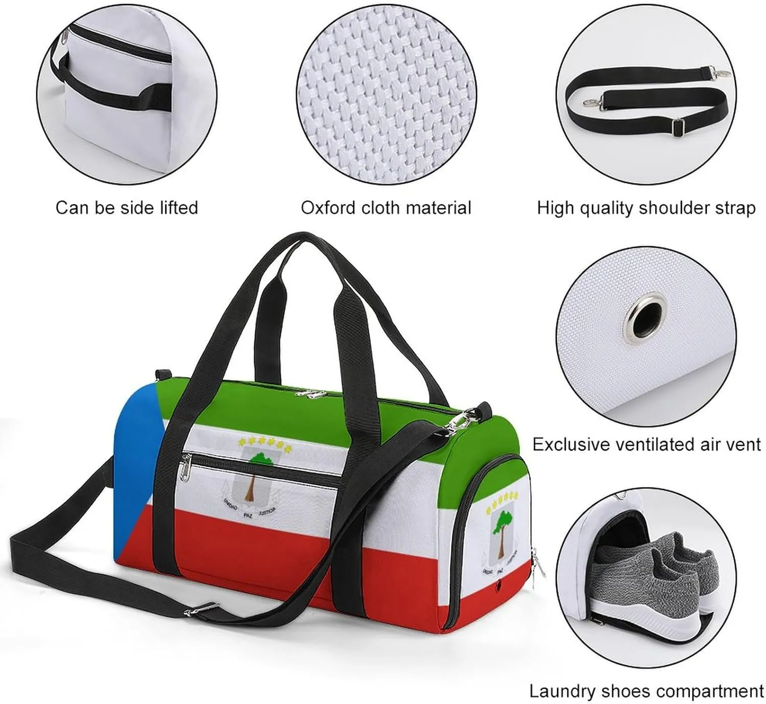 Equatorial Guinea Flag Gym Duffel Bag for Boys Girls Lightweight with Shoe Compartment