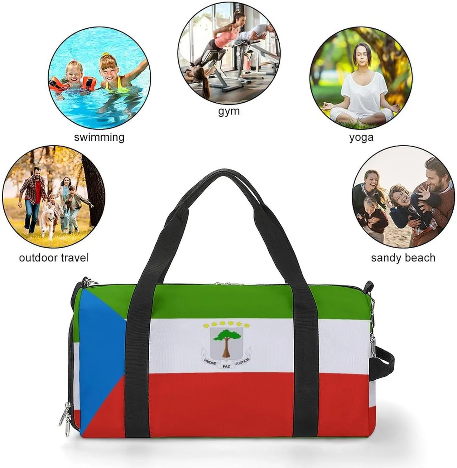 Equatorial Guinea Flag Gym Duffel Bag for Boys Girls Lightweight with Shoe Compartment
