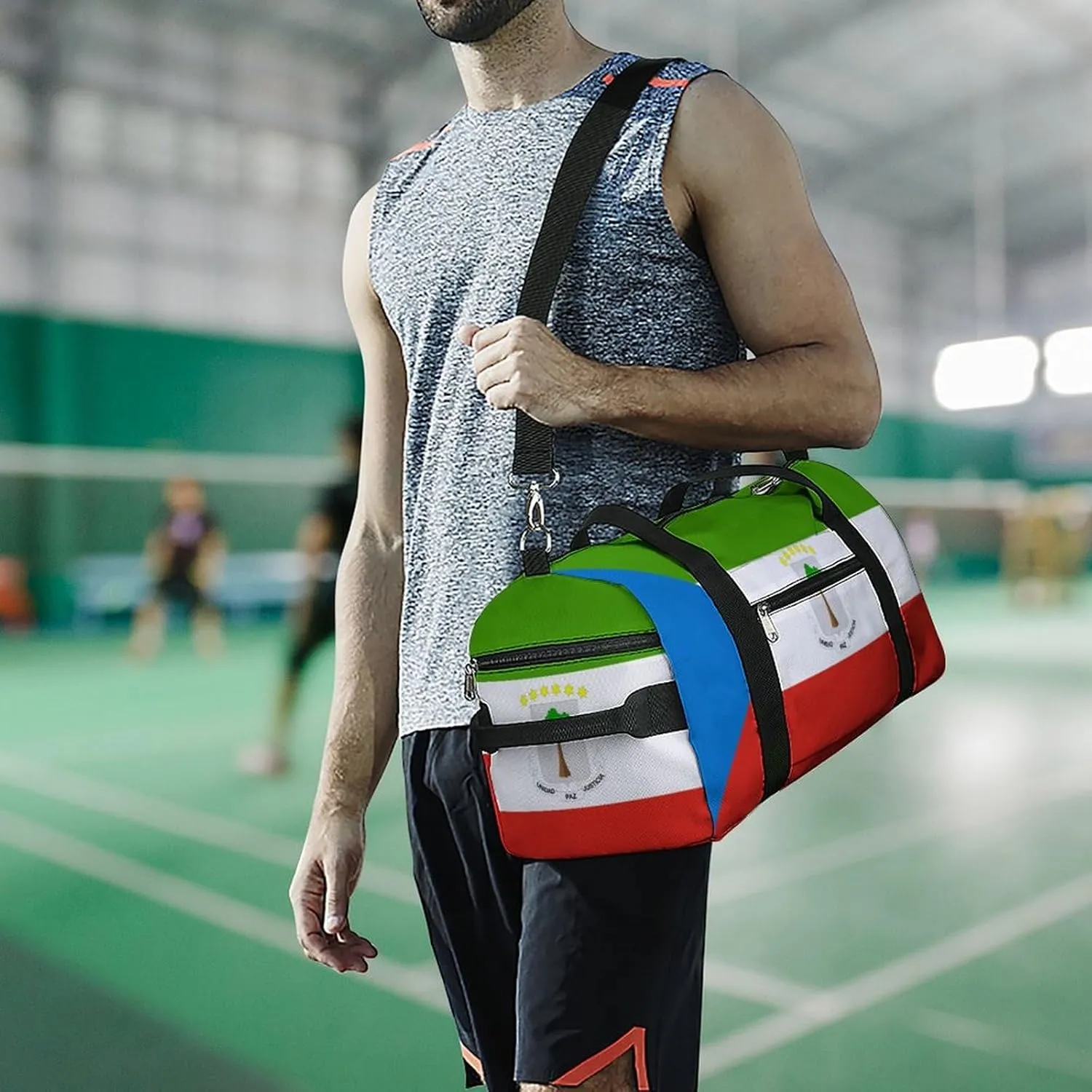 Equatorial Guinea Flag Gym Duffel Bag for Boys Girls Lightweight with Shoe Compartment