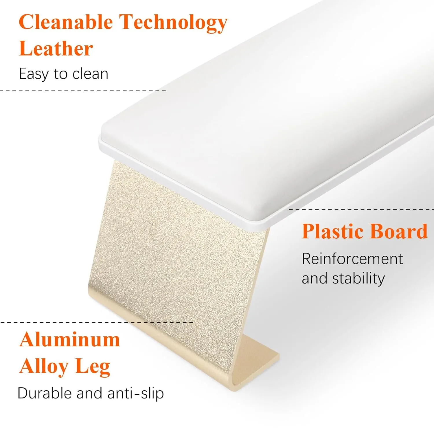Erasable Arm Rest for Nails Tech, Luxury Nail Arm Rest White Manicure Hand Rest for Nails Tech with Non-Slip Aluminum Alloy Legs, Cleanable Technology Leather